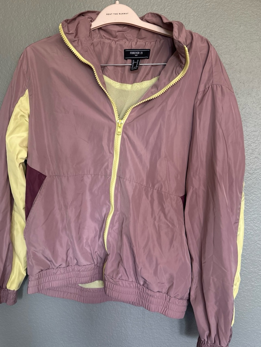 Forever 21 Mauve and Pale Yellow Colorblock Hooded Bomber Jacket